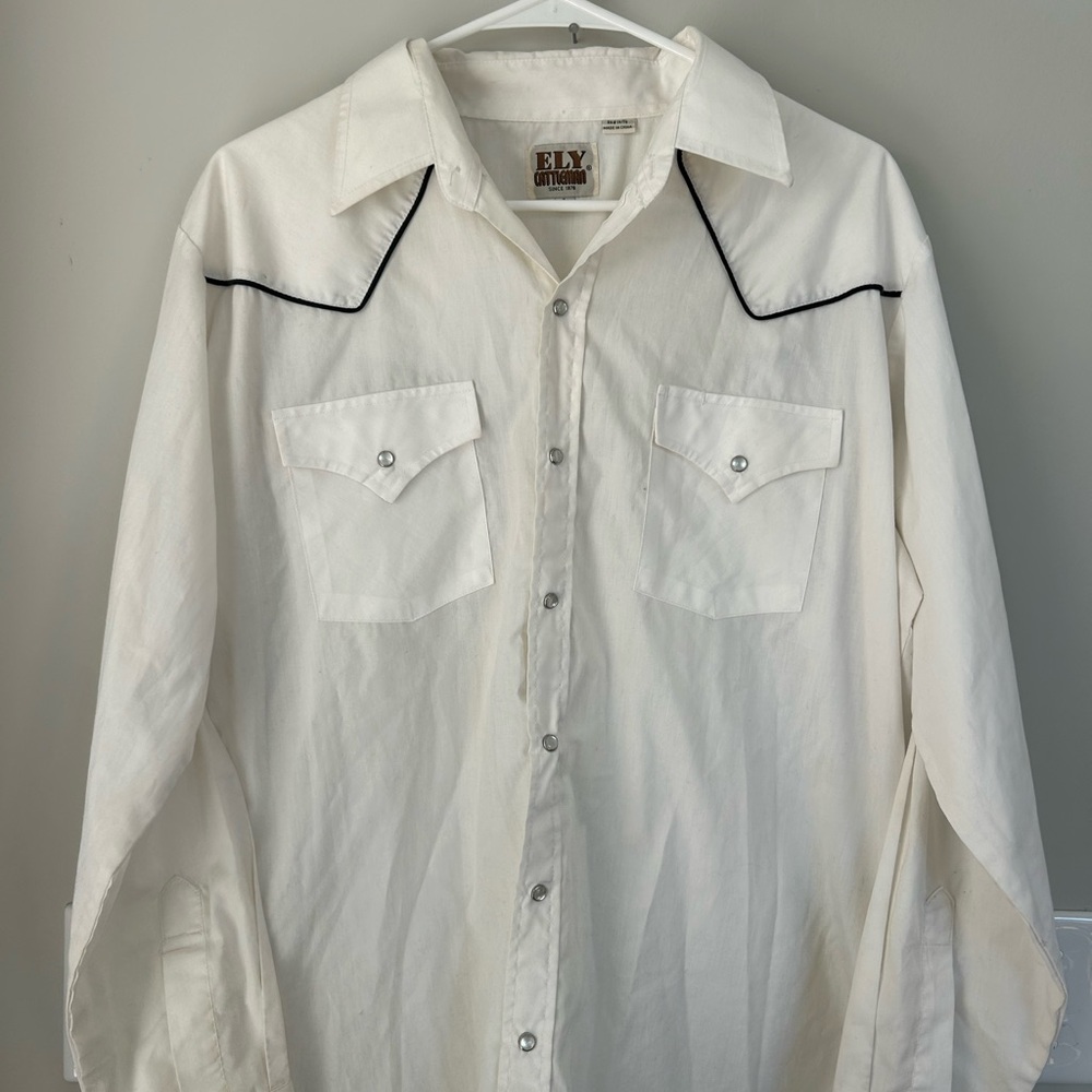 White Western Shirt with Black Piping